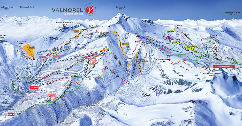 Valmorel Skigebiet Map Valmorel, FRankreich, Grande Domain